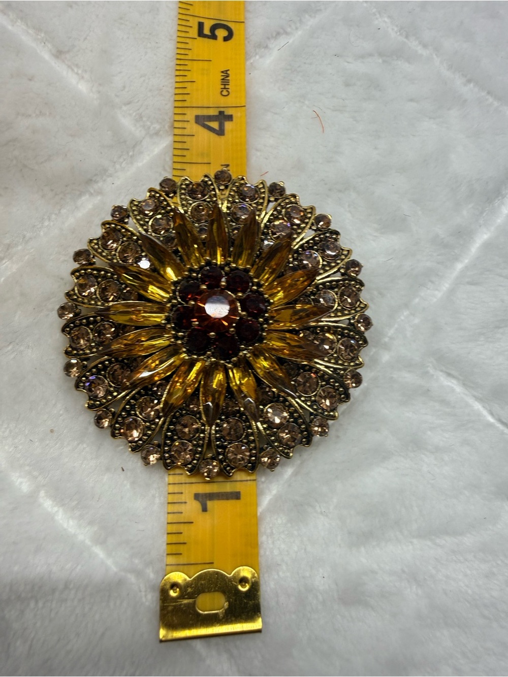 Gold-Tone Amber Floral Crystal Brooch - Women Jewelry